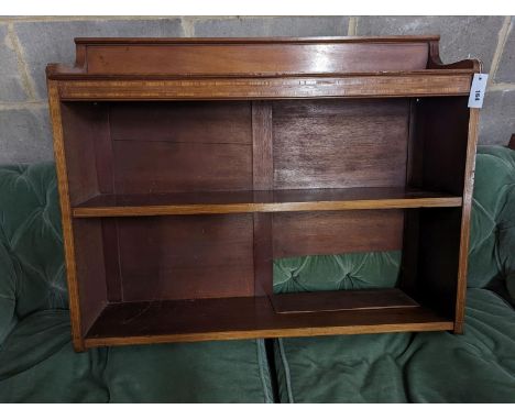 An Edwardian satinwood banded mahogany wall bracket, width 92cm, depth 23cm, height 72cm