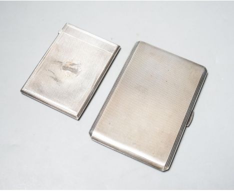A Victorian engine turned silver card case, 95mm and a later silver cigarette case, gross 8.5oz.