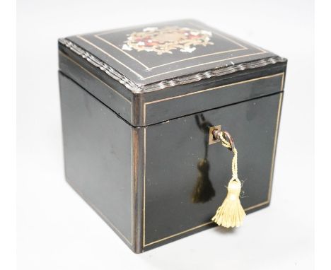 A late 19th century French tea caddy with boulle work to lid 13cm