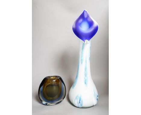 A Murano Seguso style cased glass vase and a modern tall art glass 53cm