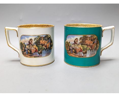 Two Victorian F &amp;R Pratt ware mugs 11cm