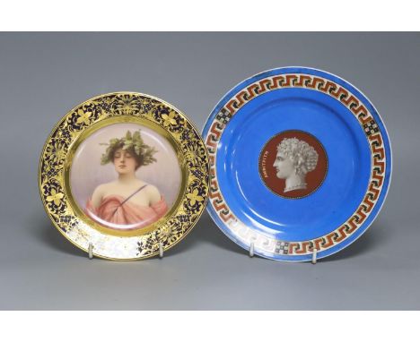 A Vienna style porcelain ‘Daphne’ portrait plate, c.1900 and a Paris porcelain Grecian revival plate,21cm