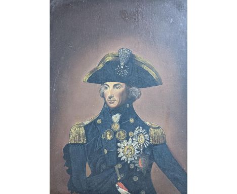 English School, oil on board, Portrait of Admiral Lord Nelson, 41 x 29cm