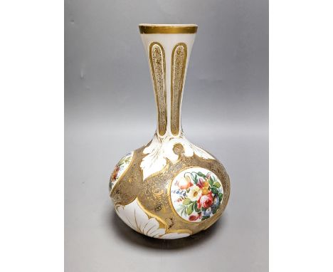 A 19th century Bohemian enamelled overlaid glass vase, 22cm