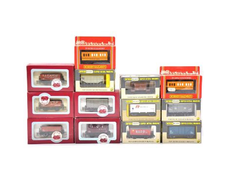 OO gauge model railway freight cars, thirteen including Dapol ref. A7 SR 12 ton box van; Wrenn ref. W5012 parcel van; Hornby 