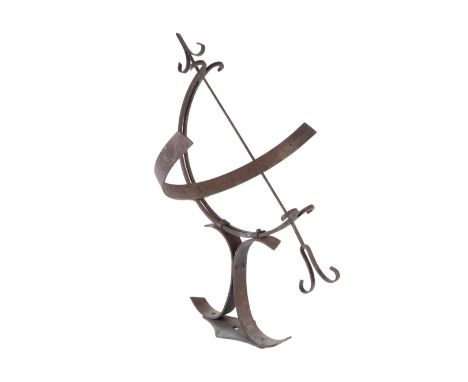 A brass armillary sundial with foundry mark to base, 39cms diameter.
