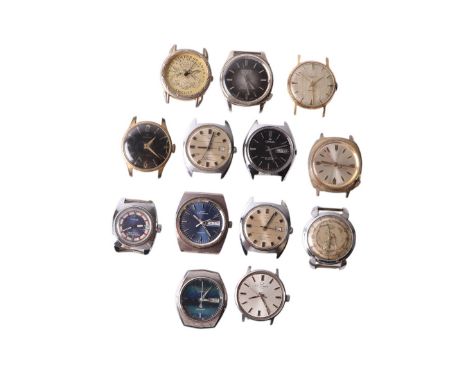 A quantity of assorted vintage gentleman's wristwatch heads including Eternamatic, Timex, Lorus, Newmark and others, all for 