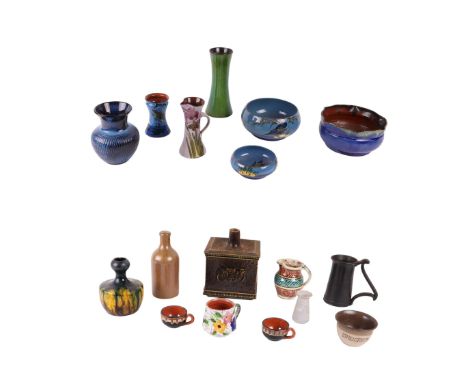 A quantity of assorted Torquay Art Pottery items to include a Longpark Pottery bowl decorated with a kingfisher,18cms diamete