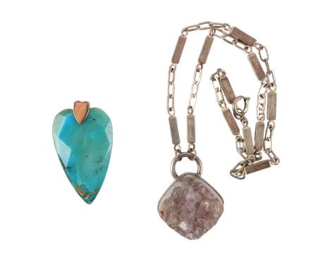 Karl Erik Palmberg for Alton, a mid 20th century Swedish Brutalist design amethyst pendant necklace; together with a hard sto