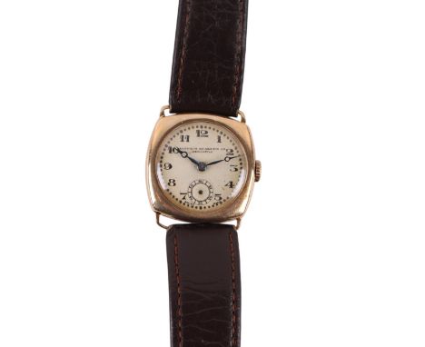 A vintage 9ct gold early 20th century gentleman's wristwatch, the dial signed 'Northern Goldsmiths Co, Newcastle', with Arabi