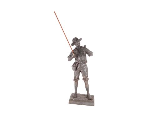 A large spelter figure, depicting a young boy with a fishing rod and fish, signed " Millard " to the base, 50cm high.Conditio