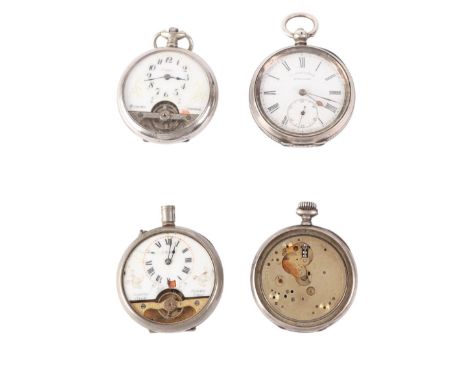 A silver cased open faced pocket watch; together with two continental open faced pocket watches; and a silver cased Longines 
