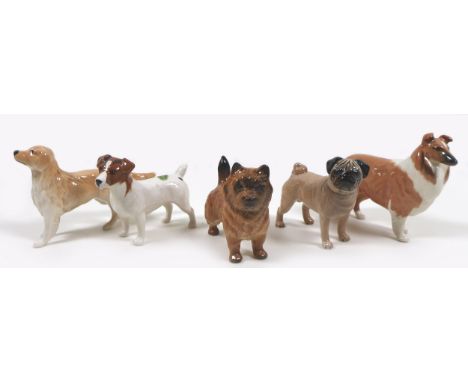 A group of five Beswick dogs, comprising 'Golden Retriever - Standing', model 3270, pale golden brown - gloss, 7cm high, 'Jac