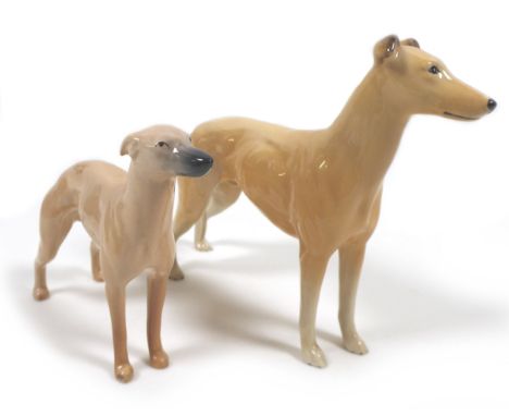 Two Beswick dog figurines, comprising 'Greyhound "Jovial Roger" ', model 972, light sandy brown - gloss, 15cm high, together 