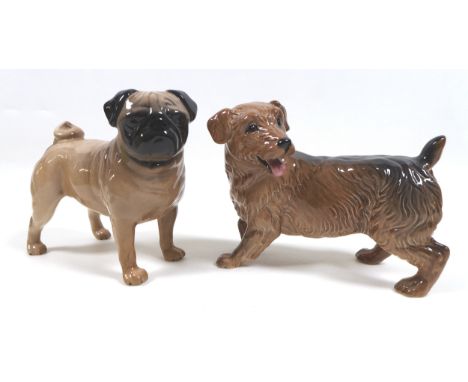 A Beswick 'Pug "Cutmil Cutie" - Large', model 1997, light sandy brown - gloss, 11.9cm high, together with a 'Norfolk Terrier'