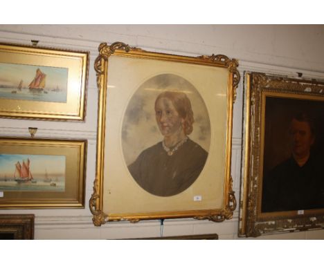 Victorian watercolour, portrait of a lady mounted as an oval 