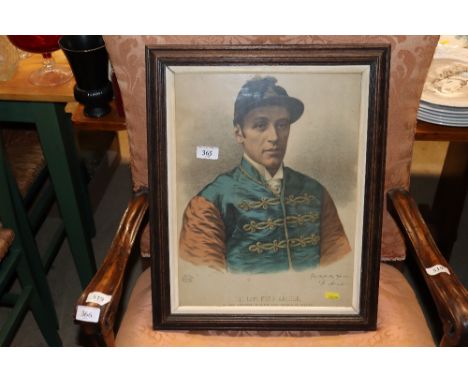 A framed and glazed lithograph of the late Fred Archer 