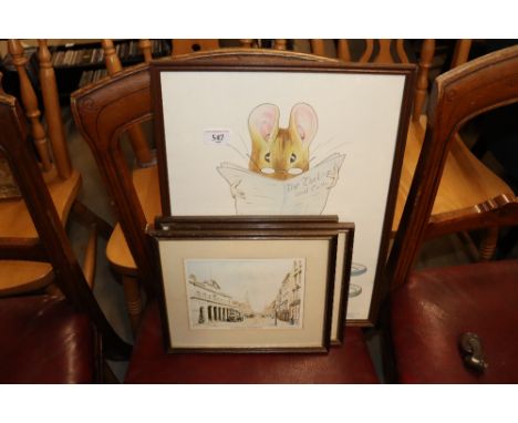 A Taylor &amp; Cutter coloured print and three other prints of street scenes 