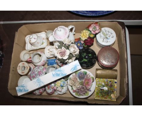 A tray box and contents of various porcelain ornaments to include Minton, Rosenthal and other examples 