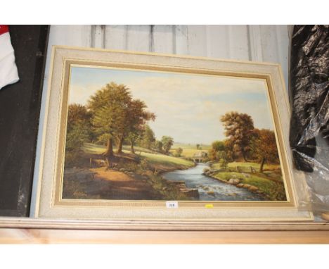 A. Wilkinson, oil on canvas depicting a river scene