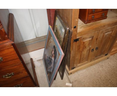 A quantity of various pictures and prints to include an oil on board portrait study