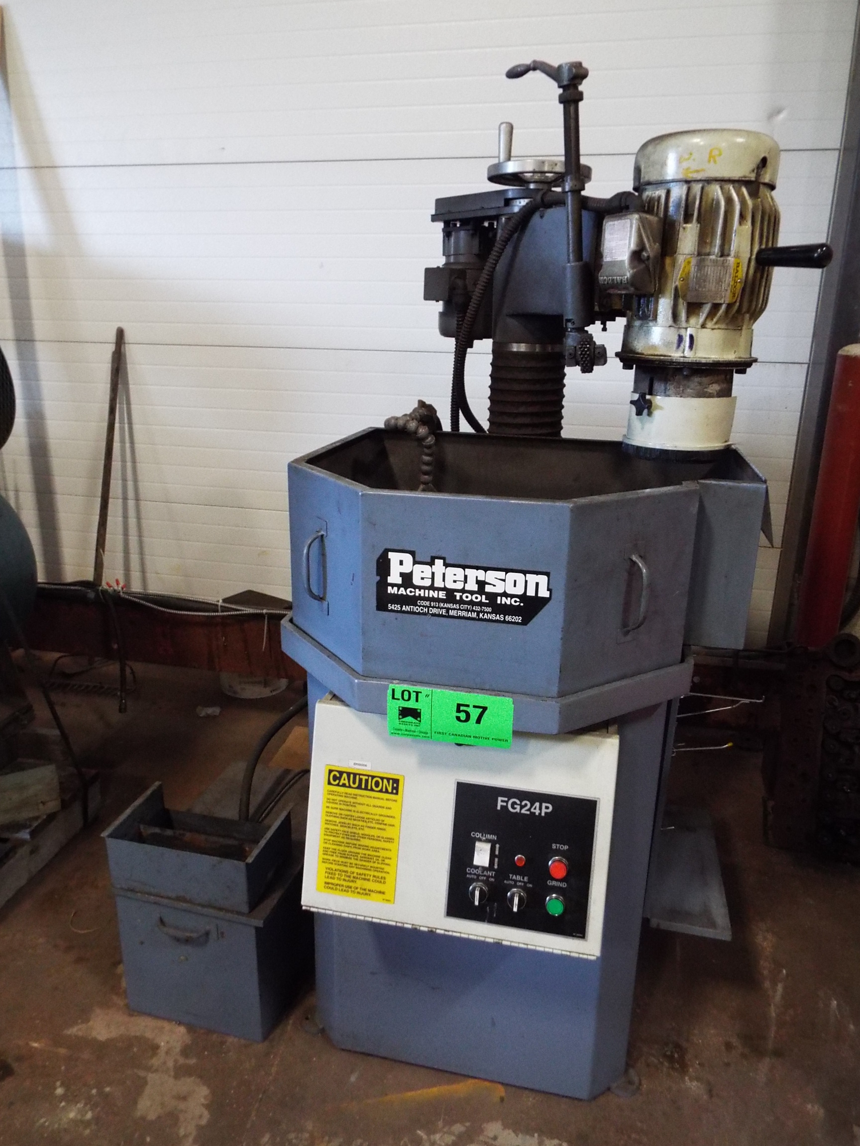 PETERSON FG24P Flywheel grinder with 6" dia cup wheel, 18" rotary work