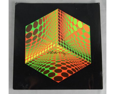 Grafik Kunstdruck (Op-Art Hochglanz) mit eigenhändiger Unterschrift, 1975 (das Original-Kunstwerk ist aus dem Jahr 1972 - Tup