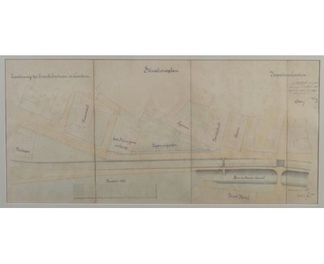 Situationsplan zur Erweiterung der Eisenbahnstrasse in Constanz, "Inspection-Constanz", aquarellierte Federzeichnung mit ehem