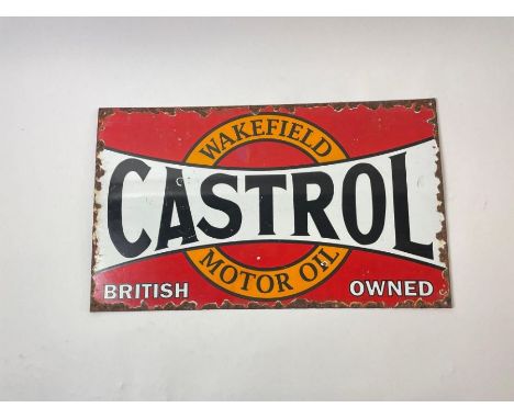 A Castol Wakefield motor oil enamel sign, 30cm high, 50cm long