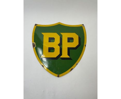 Enamel sign - B.P., 35cm high, 32cm wide 