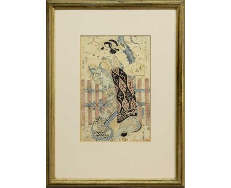JAPANESE WOODBLOCK PRINT, 19TH CENTURY depicting a bijin by Yeizan, framed and under glass60cm x 44cm 