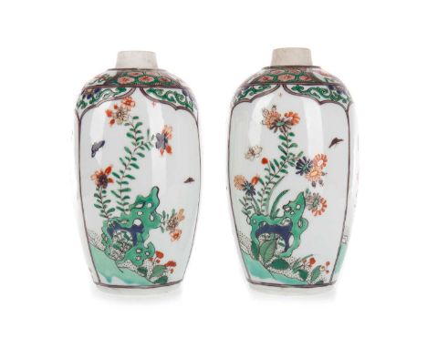 PAIR OF CHINESE FAMILLE VERTE VASES, 19TH CENTURY each of tapered form, decorated with flowers, foliage and butterflies, in t