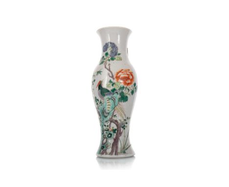 CHINESE FAMILLE VERTE VASE, 19TH CENTURY in the Kangxi style, decorated with butterflies amongst blossoming branches, double 