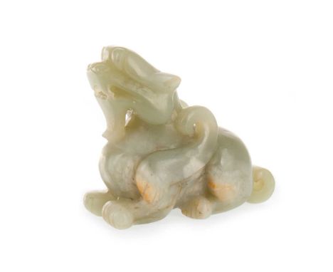 CHINESE JADE MYTHICAL BEAST, LATE 19TH/EARLY 20TH CENTURY modelled as a Pixiu, with orange and white inclusions5.7cm high
