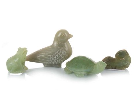 FOUR SMALL JADE ANIMAL CARVINGS, 20TH CENTURY modelled as a turtle, horse, frog and birdQty: 4