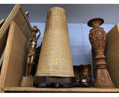 Carved lamp, various figures etc.