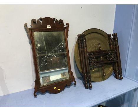 Indian brass folding table and a mahogany mirror