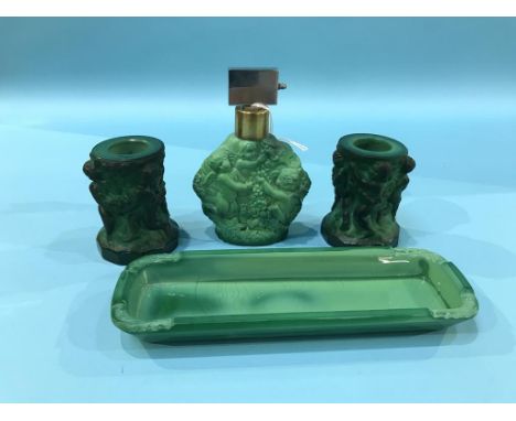 An Art Deco design Ingrid Malachite dressing table set