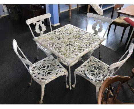 Metalwork garden table and four chairs