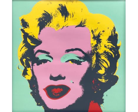After Andy Warhol (1928-1987), a contemporary lithograph titled 'Marilyn Monroe' in a heavy glazed frame. H.100 W.100cm