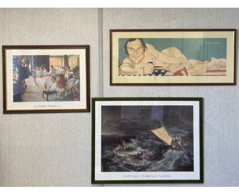Three prints to include a lithograph titled 'The Shipwreck' after Turner along with a lithograph after Edgar Degas and a 20th