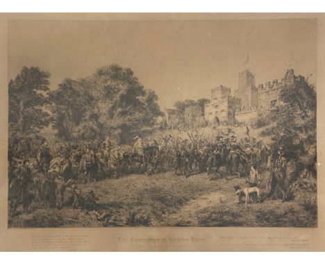 A C.1886 engraving titled 'The Palmy Days of Hoghton Tower' depicting the arrival of James I 1617 after the original painting