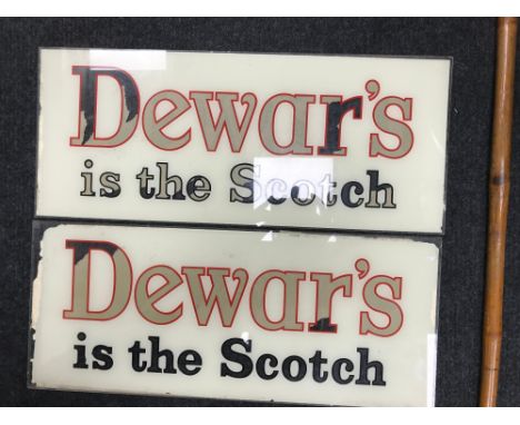 2 Original glass Dewar's is the Scotch advertising signs. Measure 26.5x63cm each. 