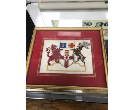Stormont coat of arms tapestry framed, by I.R.SLoame 1969. 