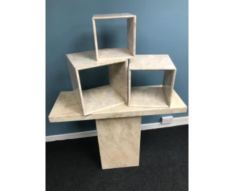 Marble console table together with 3 matching marble cube displays. 