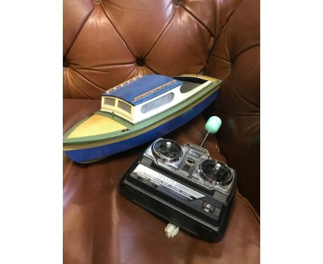 A hand made boat model with remote control, Used in competitions. made by Robert Henry Walker (1933-2017) Leading draughtmans