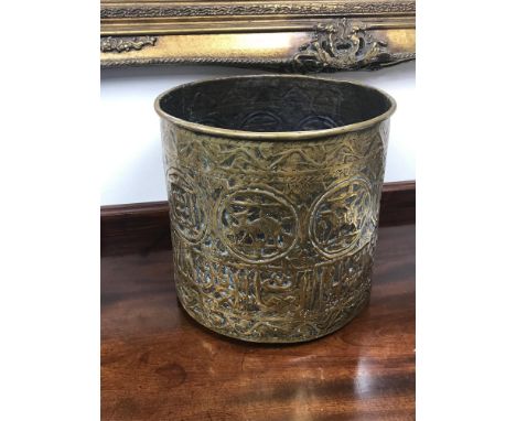 A Large Antique 19th century Arabic bucket/planter. Stamped to bottom. Stands 32.5cm in height. 