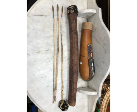 2 African tribal arrow holders, One has 3 arrows included. 