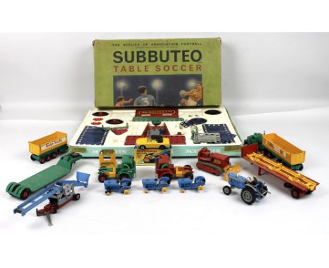 A collection of vintage models including a Marklin construction set, a Subbuteo table football set and die cast Lesney and ot