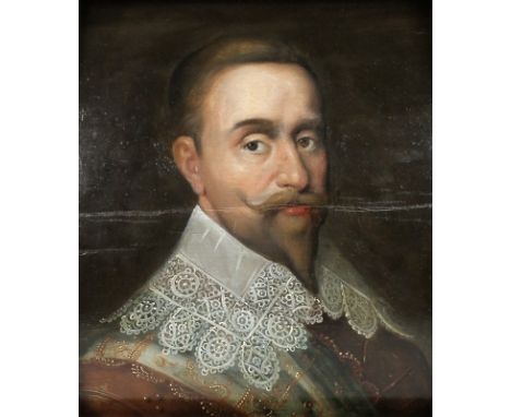 After Anthony Van Dyke (Dutch, 1599-1631): a portrait of King Gustav Adolphus of Gothenburg, oil on panel, in the 17th centur